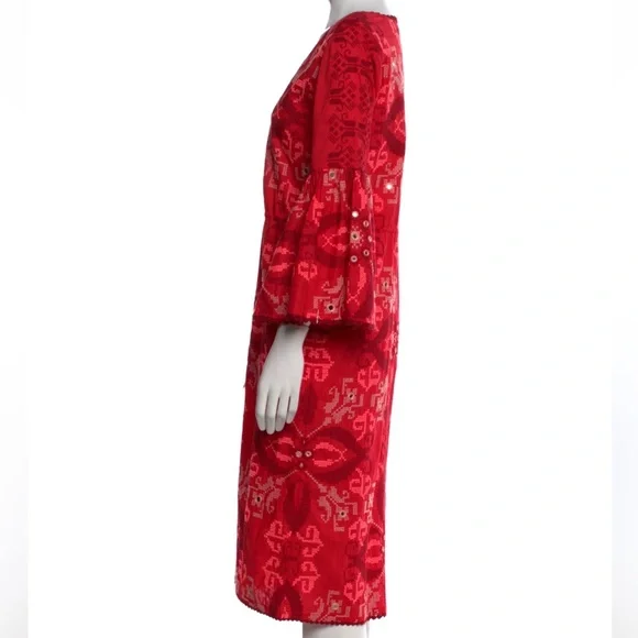 Figue Minette Cross-Stitch Embroidered Midi Dress Size M Festive Occasion